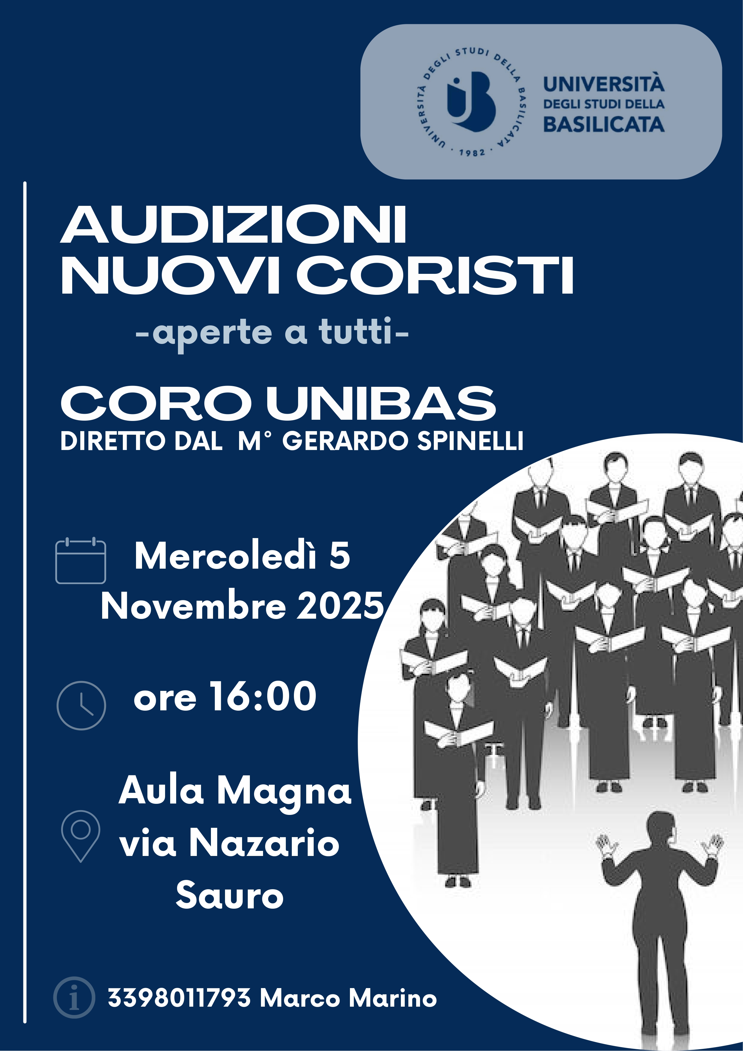 IL 5 NOVEMBRE PROSSIMO AUDIZIONI PER IL CORO DELL'UNIBAS